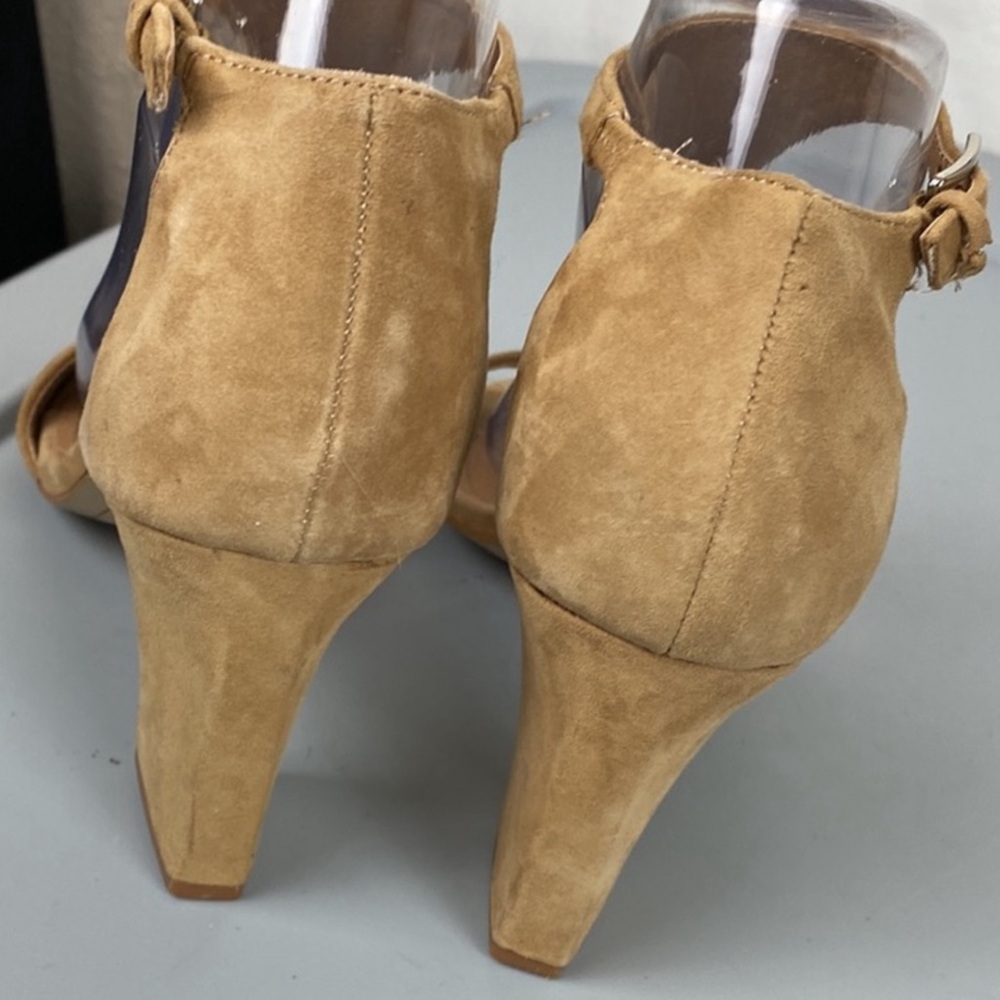 Tahari Norma Sling Back Open Toe T-Strap Tan Suede Leather Heels Womens 10 NWOB - Picture 11 of 15